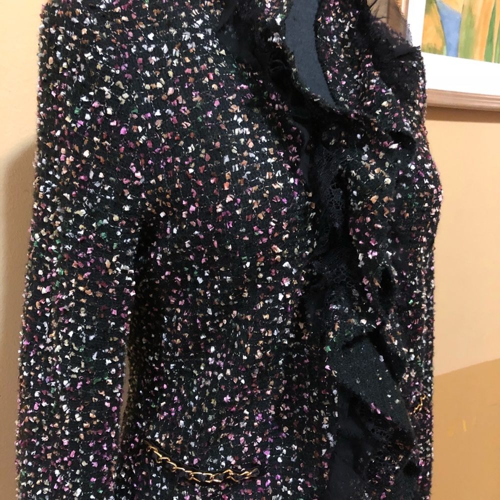 Anthropologie Black Multicolor Ruffle Jacket - Picture 2 of 8